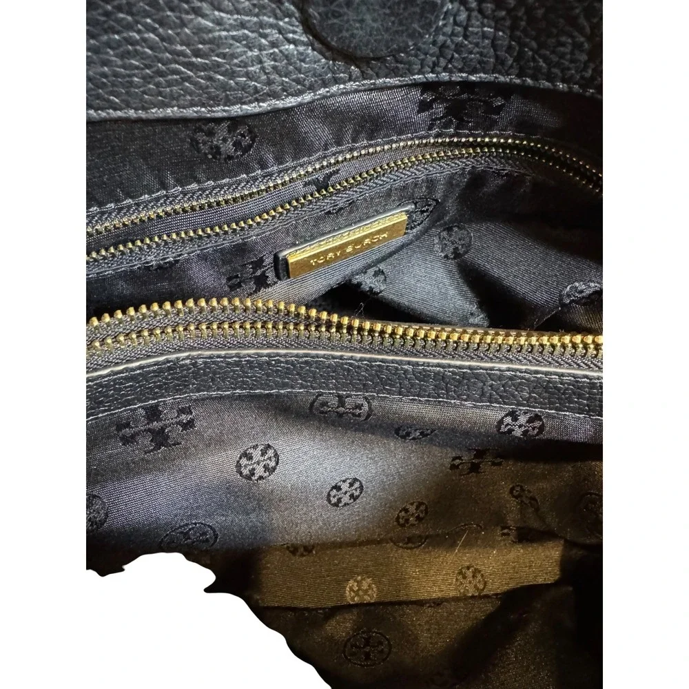 Tory Burch Britten Combo Tote Black Pebbled Leather Gold Chain Shoulder Bag